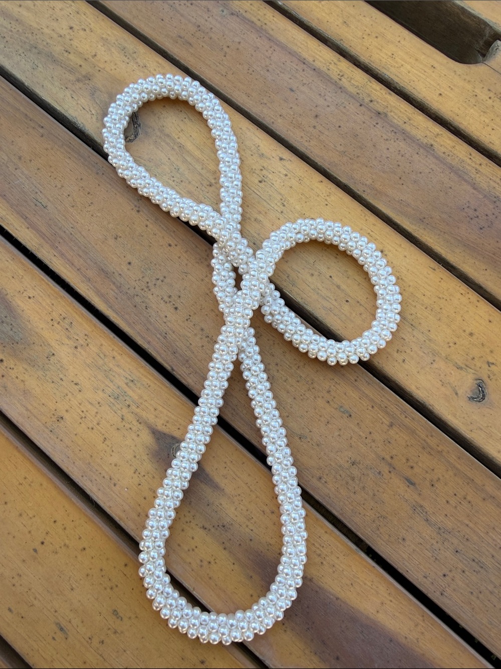 Vintage Woven Faux Pearl Crochet Rope Necklace Long Continuous Opera Strand